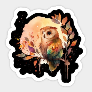 Owl Sitting On A Branch Watercolor Sticker